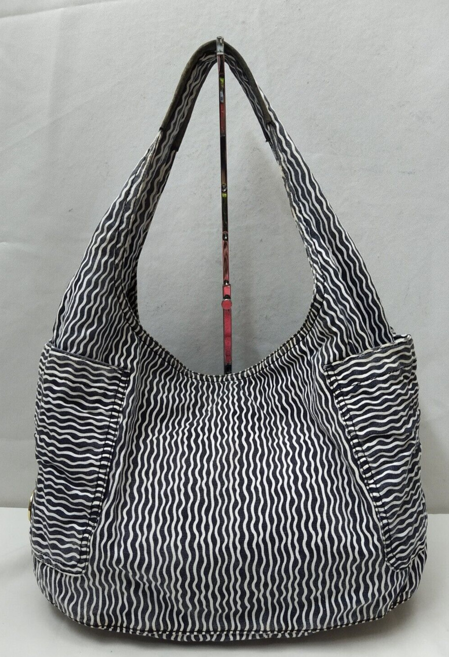 Striped Black and White Hobo Shoulder Bag
